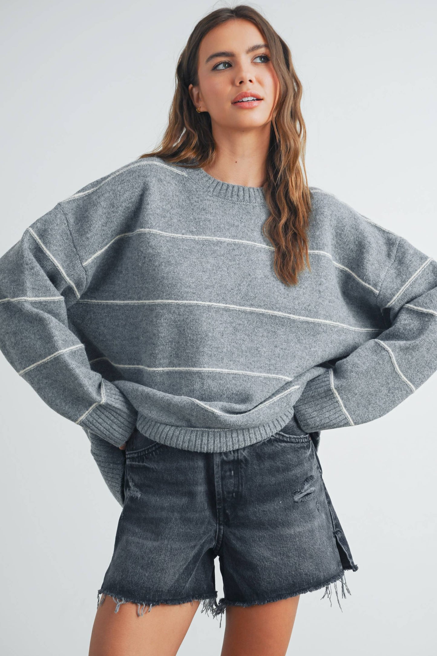 Striped Pattern Drop Shoulder Sweater
