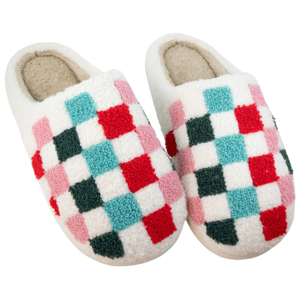 Multicolored Checkered Cozy Slippers