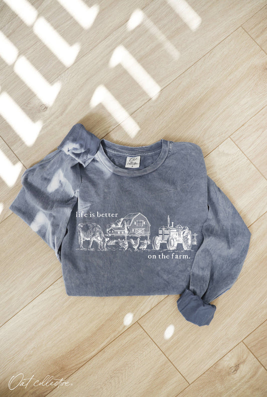 Better On The Farm Mineral Washed Long Sleeve Tee