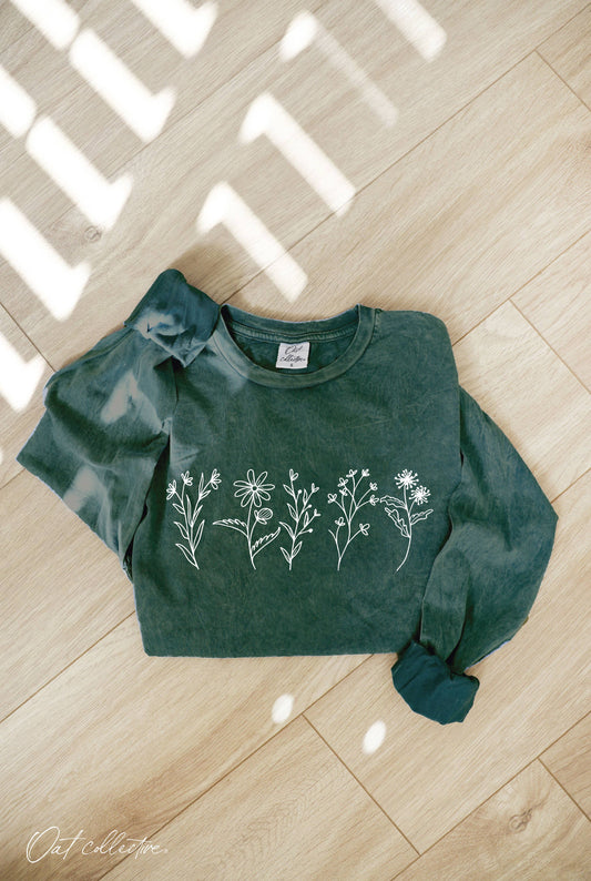 Flower Row Mineral Washed Long Sleeve Tee